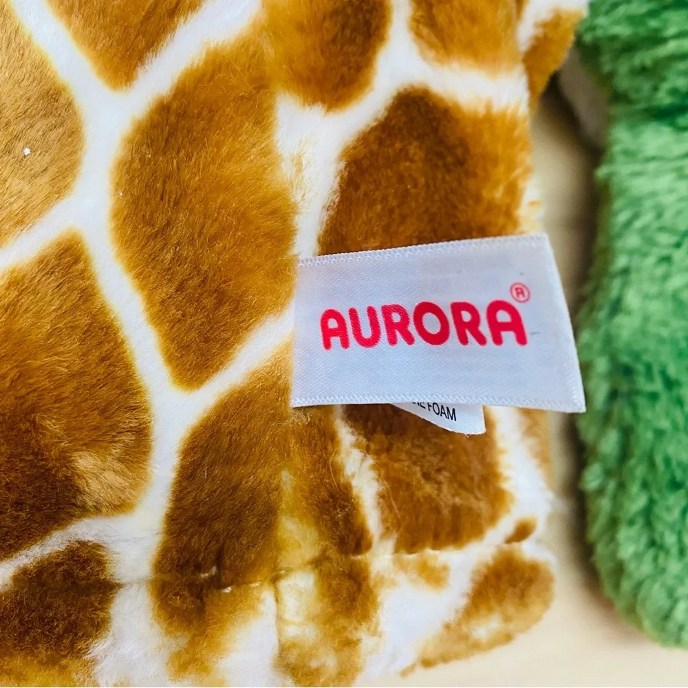 AURORA  Green Frog & Brown Giraffe Plush Hand Puppets - Soft Animal Puppet Duo